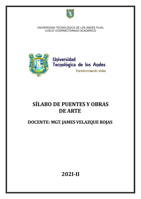 Silabo DE Puentes Y Obras DE ARTE CUSCO VICERRECTORADO ACADÉMICO