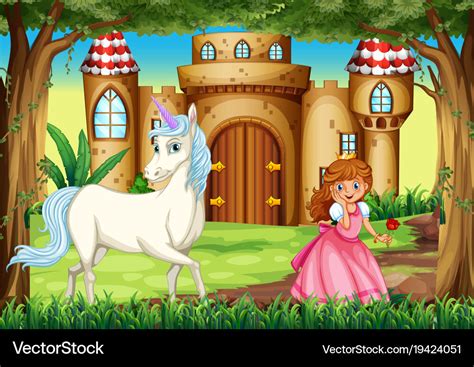 Scene with princess and unicorn Royalty Free Vector Image