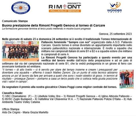 BUONA PRESTAZIONE DELLA RIMONT PROGETTI GENOVA AL TORNEO DI