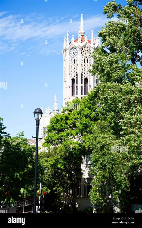 Clock Tower Of University Of Auckland View From Albert Park Across