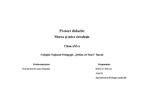 Proiect Didactic Marea Si Mica Circulatie Proiect