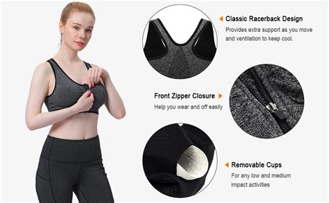 Wanayou Womens Zip Front Sports Bra Wireless Post Surgery Bra Active