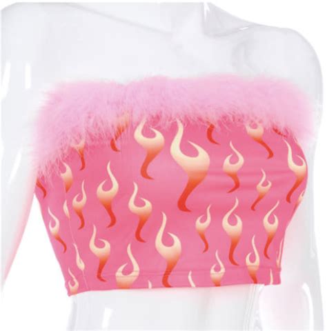 Cute Pink Faux Fur Bandeau Top Feather Fire Crop Top Pink Etsy