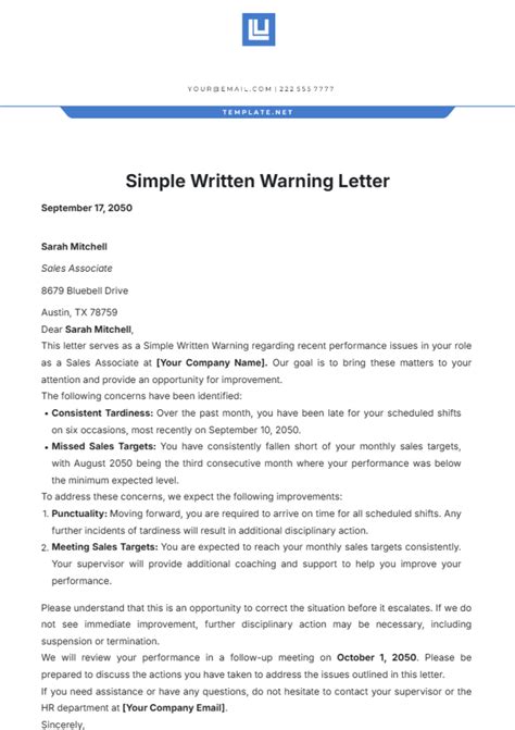 Free Warning Letter For Sleeping On Duty Template Edit Online And Download