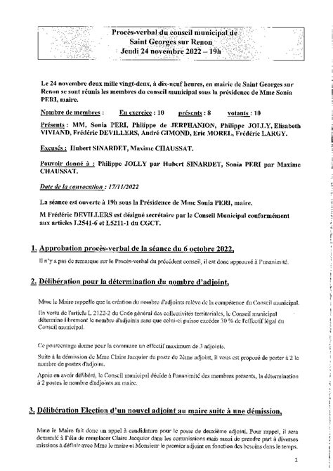 News PROCES VERBAL DU CONSEIL DU 24 NOVEMBRE 2022 Mairie De Saint