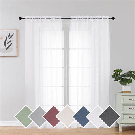 Ovzme White Sheer Curtains Inch Length Panels Set Semi