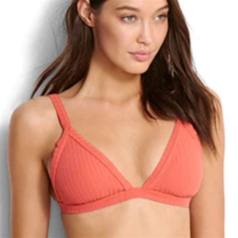 Seafolly Swim Seafolly Inka Rib Fixed Tri Bikini Top In Spice