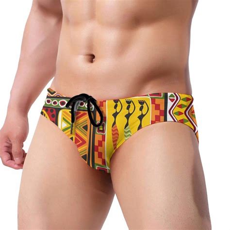 Gahaha Swim Briefs For Men African Pattern Swimming Suits Low Rise