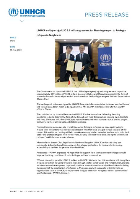 Document Press Release English Unhcr And Japan Sign Usd 29