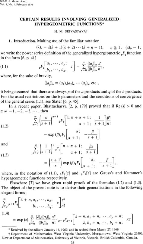 Certain Results Involving Generalized Hypergeometric Functions Siam Journal On Mathematical