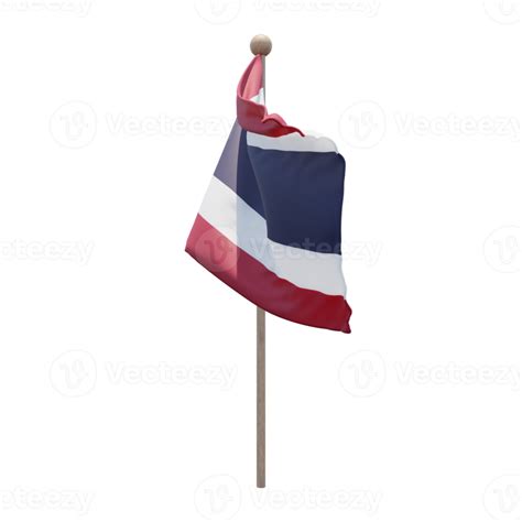 Thailand 3d Illustration Flag On Pole Wood Flagpole 11234637 Png