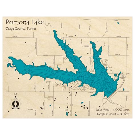 Pomona Lake 3D Custom Wood Map – Lake Art LLC