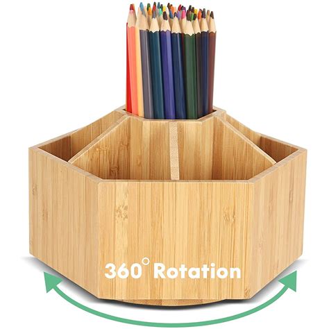 Rotating Pencil Holder Desk Organizer Bamboo Art Supply Organizer