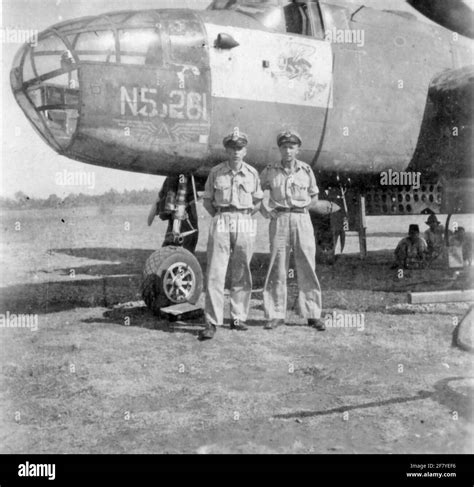 Crew standing for a North American B-25 Mitchell medium bomber and ...