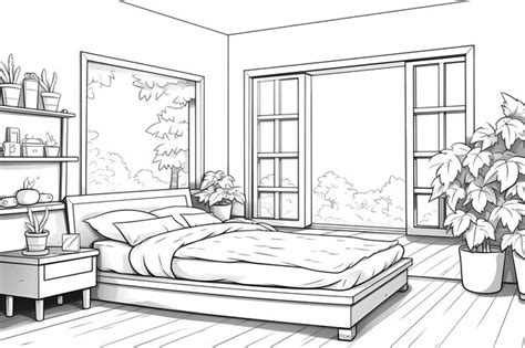 Premium Ai Image Printable Picture Coloring Book With Cozy Rooms