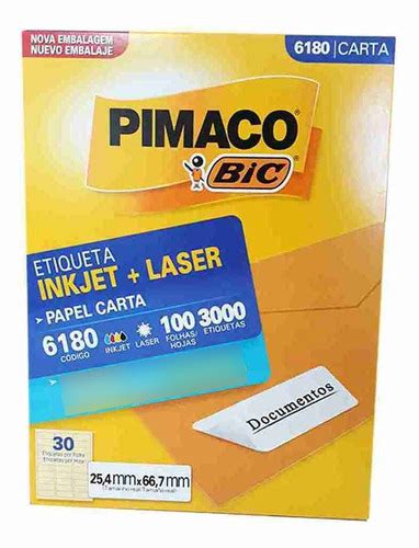 Etiqueta 6180 Carta Inkjet Laser 30 Etiq Por Folha Pimaco