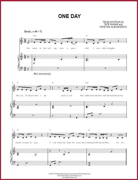 4+ Chords for Tate Mcrae One Day Piano Sheet Music [Beginner Piano ...