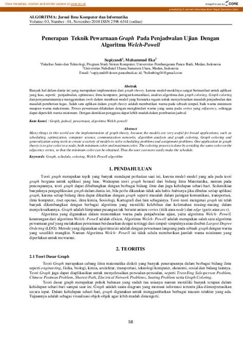 Pdf Penerapan Teknik Pewarnaan Graph Pada Penjadwalan Ujian Dengan Algoritma Welch Powell