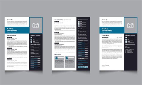 Professional Resume Cv Template Set Cover Letter Layout With Black Sidebar Set 18876471 Vector