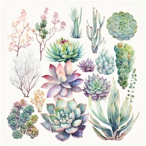 Cole O De Plantas Suculentas Em Aquarela Muito Delicadas Cada Planta