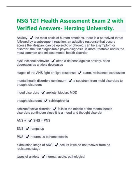 Nsg 121 Health Assessment Exam 2 With Verified Answers Latest 2024