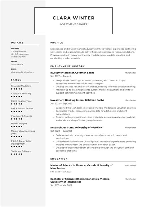 Investment Banker CV Examples UK Templates 2025 Resume Io