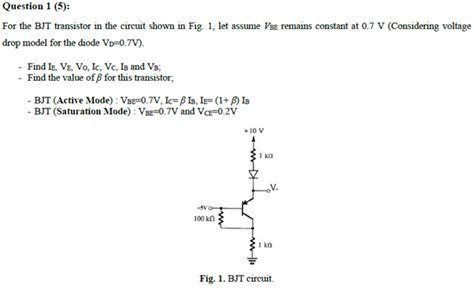 Solved Question 1 5 For The BJT Transistor In The Circuit Shown