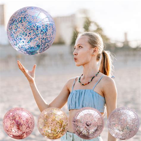 Super Transparent PVC Sequin Beach Ball 40CM Inflatable Swimming