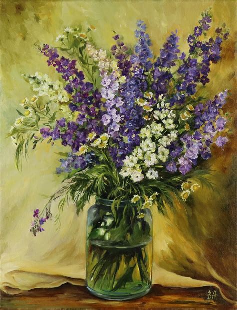 Flower Oil Painting on Canvas, Flowers in Vase Painting, Wildflowers Painting, Floral Still Life ...