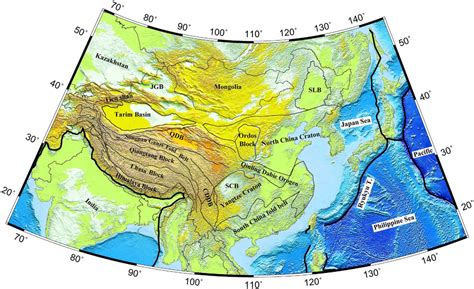 A Map Showing The Surface Topography And Main Tectonic Units In China