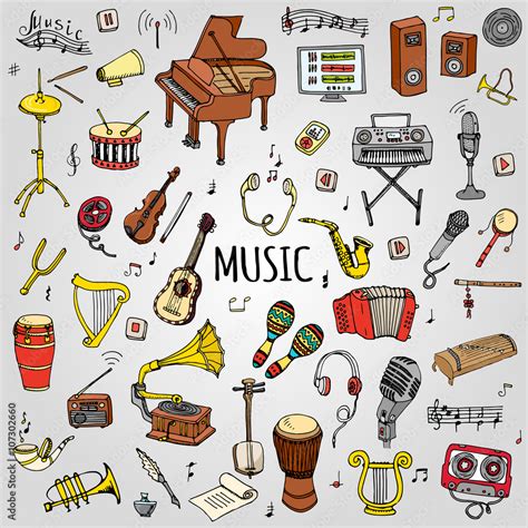 Vecteur Stock Hand Drawn Doodle Music Set Vector Illustration Musical