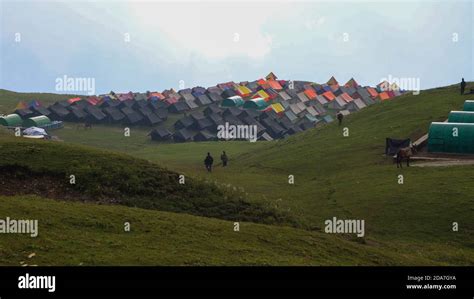 Himalayan Meadows, grass land and tent colony in India. The Eastern ...