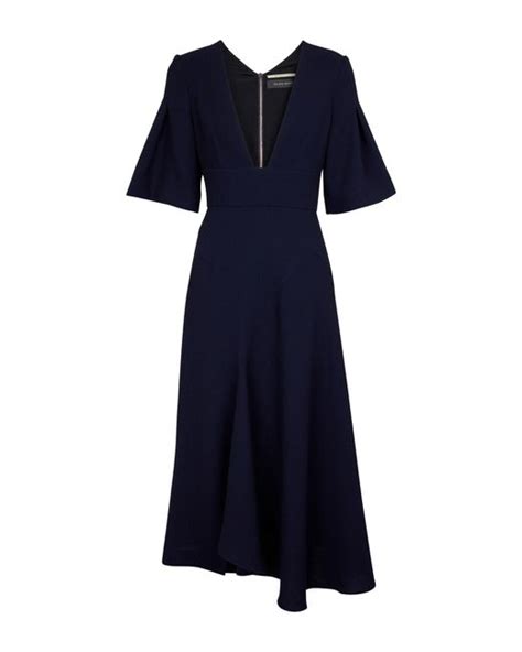 Roland Mouret Botez Wool Cr Pe Midi Dress In Navy Blue Lyst