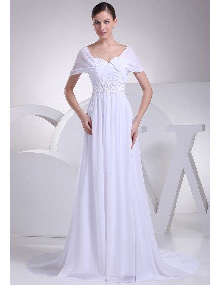 Beaded Empire Waist Long Chiffon White Wedding Dress With Sleeves Op4195 1556