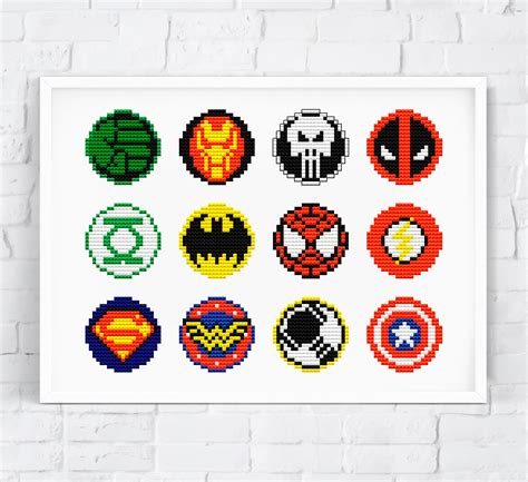 Superhero Logos Cross Stitch Pattern Pdf Marvel Comics Etsy