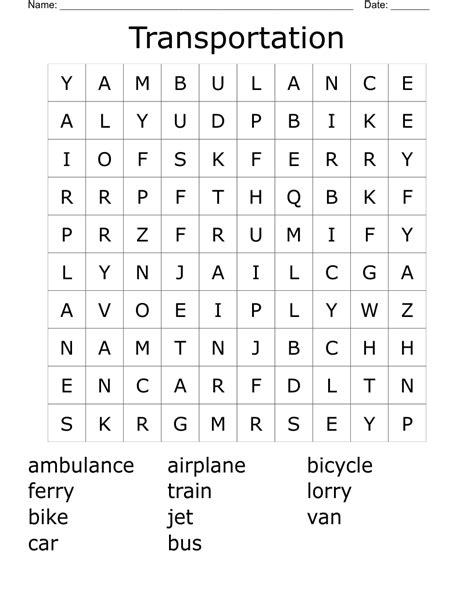 Transportation Word Search Wordmint