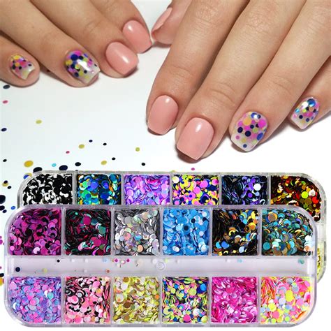 Set Colorful Ultrathin Sequins Nail Glitter Shinning Flakes Round