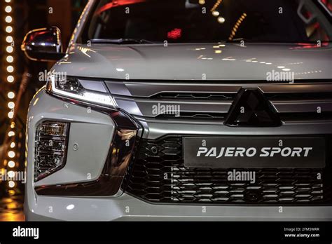 Moscow, Russia - February 17, 2021: All new Mitsubishi Pajero Sport. Montero. Car stand at the ...