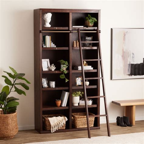 Augustus Roasted Cocoa Wood Bookshelf Ladder - World Market