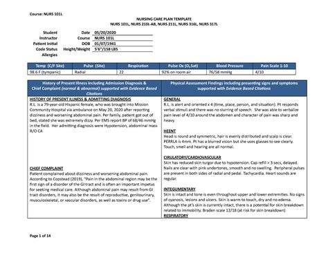 Nurs L Nursing Care Plan Nursing Care Plan Template Nurs L