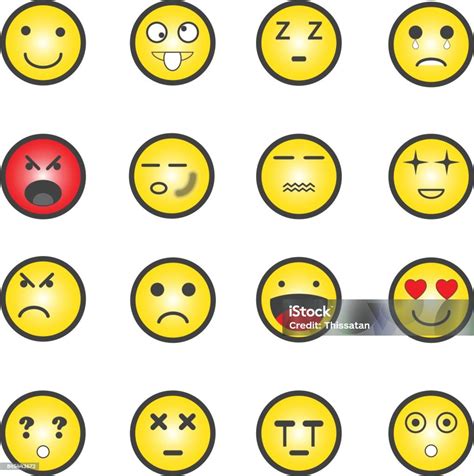 Different Yellow Emotions Icons Set Vector Illustration Stock ...