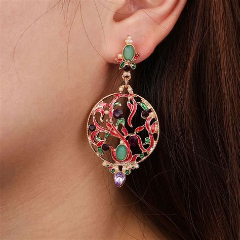 Women Round Stud Earrings Crystal Earring Gorgeous Jewelry In Drop