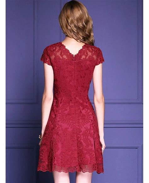 Burgundy A Line High End Lace Party Wedding Guest Dress With Sleeves Zl8088