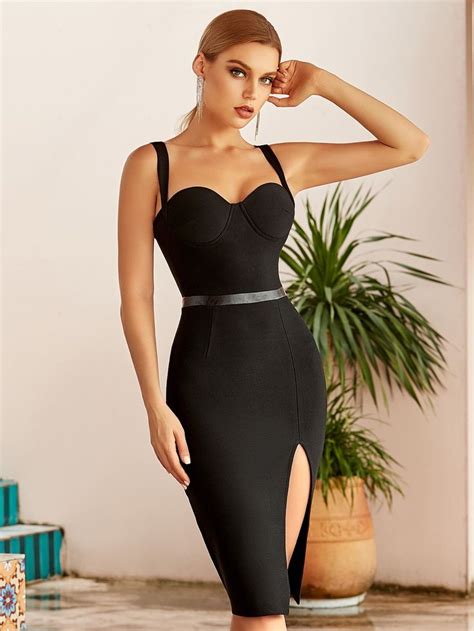 Adyce Vestido De Vendaje De Muslo Con Abertura Bustier De Espalda