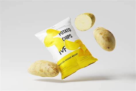 Potato Chips Bag Mockup with Potatoes in Background - Mockup Free