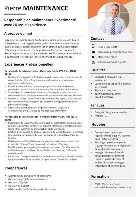 Exemple De Cv Responsable Maintenance Gratuit