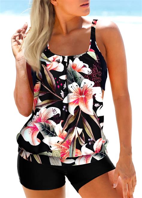 Rotita Plus Size Floral Print Multi Color Tankini Top Usd 23 99