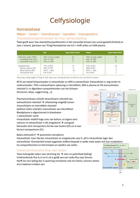 Celfysiologie Samenvatting E05C6a Celfysiologie Homeostase Water