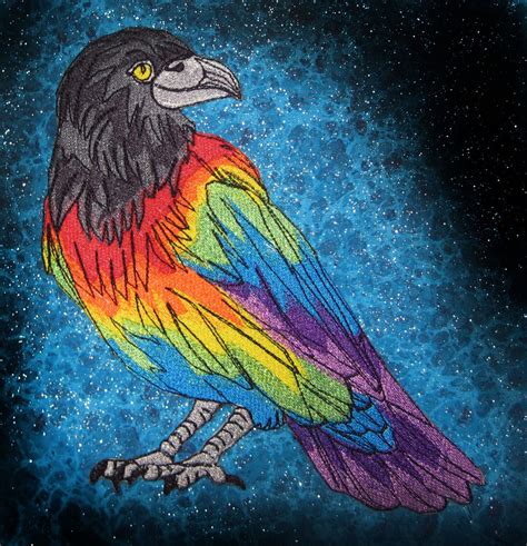 Medium Rainbow Crow Raven Black Bird Iron On Patch Etsy