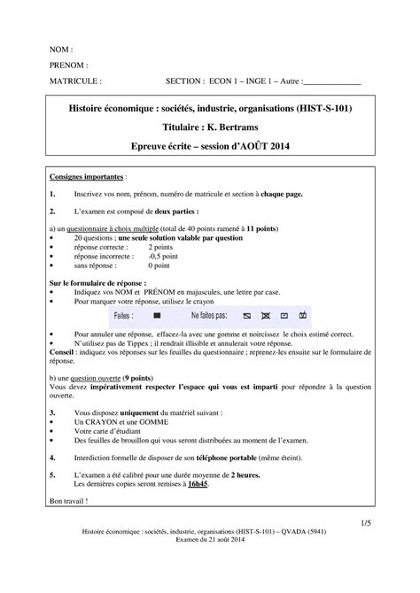 Examen Ao T Questions Et R Ponses Nom Prenom Matricule